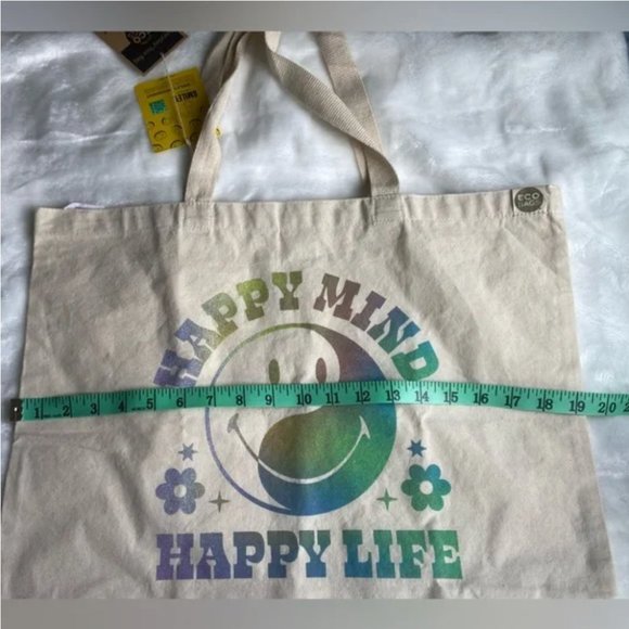 NWT Smiley Happy Mind Happy Life Ecobag tote - Picture 3 of 6